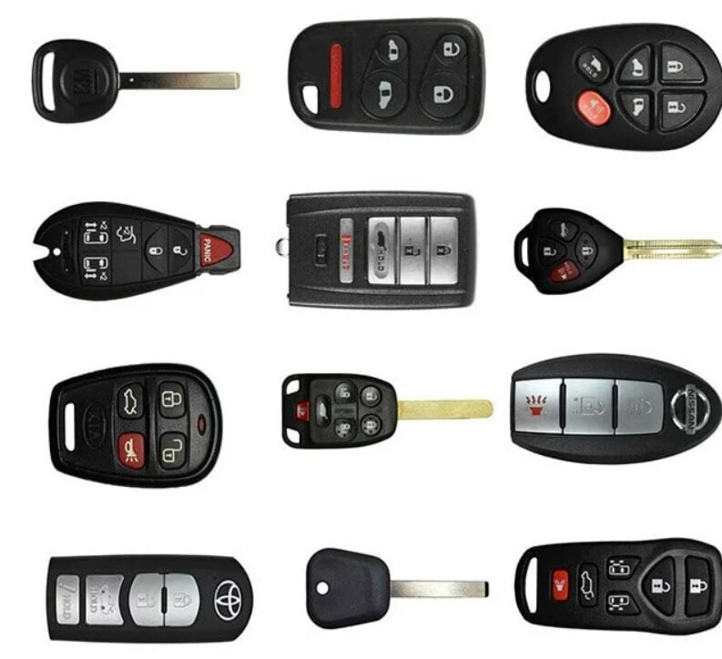 Professional car key replacement services provided by Blueline Locksmith, featuring a variety of key solutions for different car models.